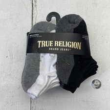 True Religion Socks Boys 4-6.5 Black Gray White Half Cushion Low Cut 10 Pack