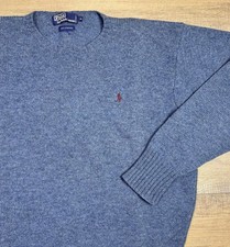 Vintage Polo Ralph Lauren Lambs Wool Mens XL Sweater Blue Crewneck Long Sleeve