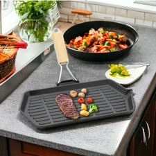 Bistecchiera in Ghisa Manico Pieghevole Antiaderente Tutti i PianiCottura 21x35c