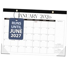 2026 Desk Calendar, Large Desktop/Wall Monthly 17"x12" Jan 2026-Jun 2027  Black