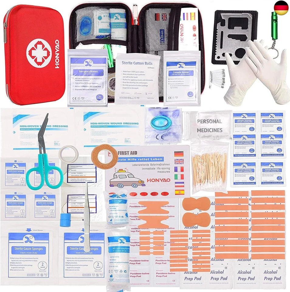 BESUCHE DEN HONYAO- HONYAO Erste Hilfe Set, 200-Teiliges Medizinisch Überlebens Kompakt Kit Kasten