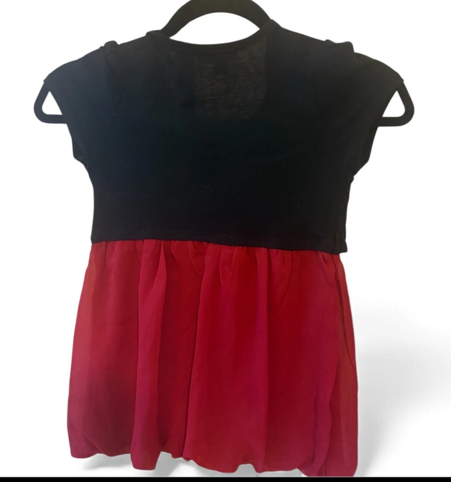 Vestido George Meninas 6-6X Preto Vermelho Laço Festa de Férias Babado Rosa Pequeno - Imagem 2 de 4