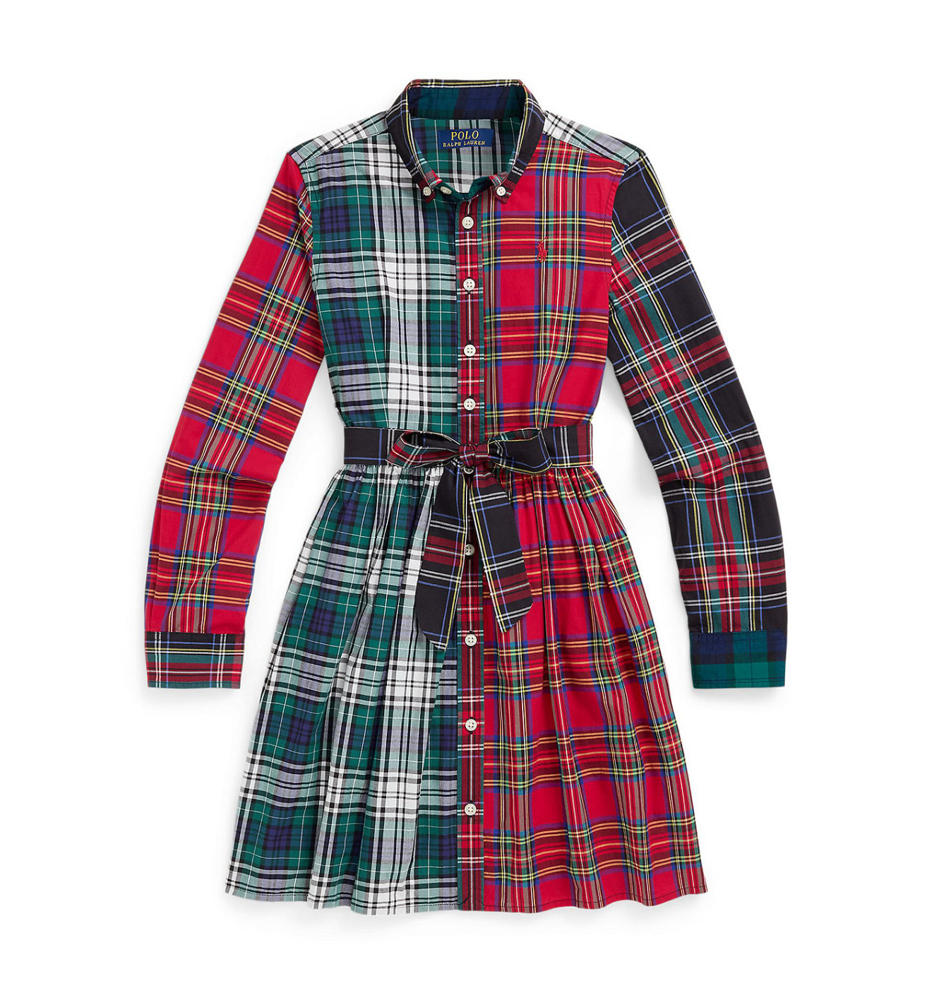 New! Genuine Polo Ralph Lauren Girls Patchwork Plaid Holiday Shirt Dress Size 16