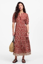 Madewell Pintucked Puff-Sleeve Midi Dress in Red Women's Size 4 New With Tags!