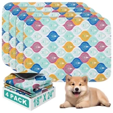 Washable Pet Pee Pad for Dogs, 4 Pack 18" x 24" Reusable Puppy Potty Training...