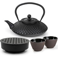 Bredemeijer Gusseisen Teekannen Set 1,25 L Schwarz TeewäRmer & 2 Teebecher Lila
