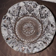 VERY Heavy Crystal Cut Glass Cigar Ashtray, 5 1/2" Widest 2" Mid Century Modern