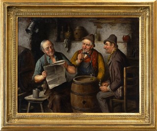 Carl Ostersetzer (1865 1914) Tavern Politics Antique Austrian Oil Painting