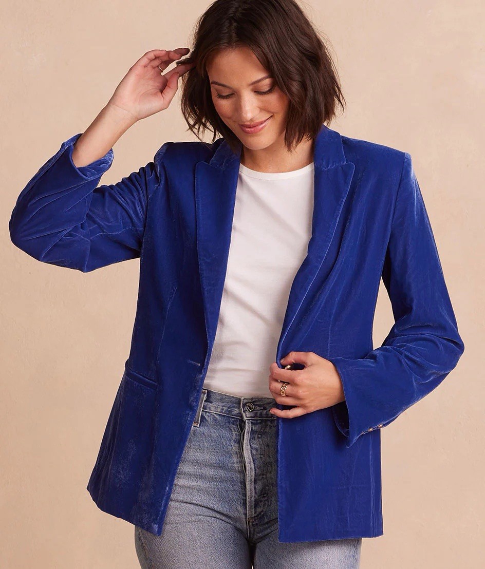 NWT Summersalt The Sustainable Velvet Collection Blazer Imperial Blue Size 12