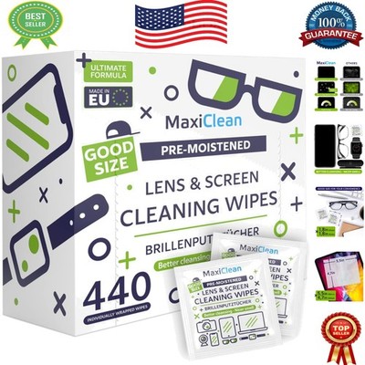 Individually Wrapped Maxi Clean Lens Wipes   440 Count for Eyeglasses & Screens