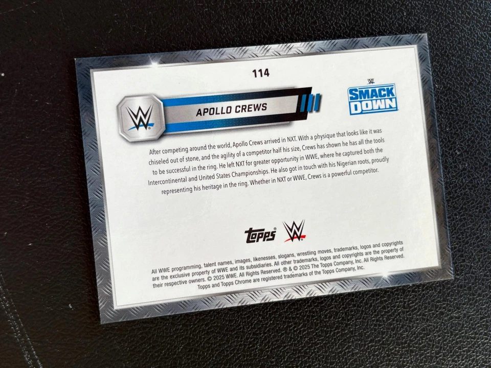 Apollo Crews 2025 Topps Chrome Sapphire GOLD Refractor 48/50 WWE Wrestling E20 - Image 2 of 2
