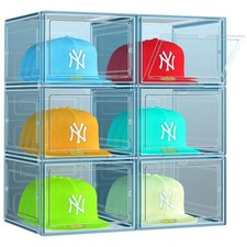 6 Pack Hat Organizer Box, Stackable Clear Baseball Caps Holder Box Containers...