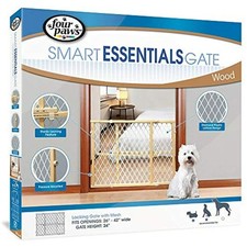 Four Paws Wooden Pet Gate with Plastic Mesh Adjustable 26-42"