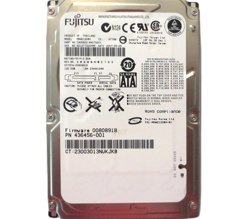 MHW2120BH CA06820-B40700C1 0FFDFA-00808918 (NZ1) Thailand 120gb Sata HDD 2007 - Image 2 of 3