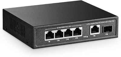 YuLinca 6 Port Mini Gigabit PoE Switch mit 4 PoE+ Port, 1 Gigaibt RJ45 Uplink