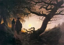 Oil painting caspar david friedrich - man and woman contemplating the moon late