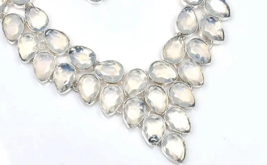 Conjunto de joyería collar + pendiente hecho a mano opalita blanca opaca 80 gms Foto 2 de 3