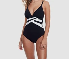 $139 Gottex Women's Black Striped Trim Swimsuit Size 6