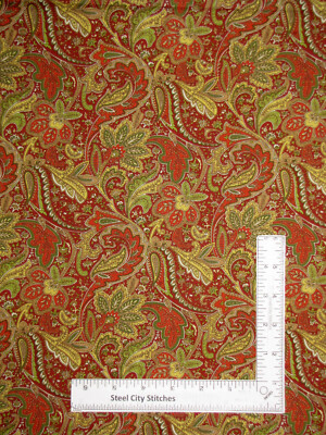 After Five Wine Paisley Floral Leaves Swirl Fabric Cotton by Henry Glass Yard