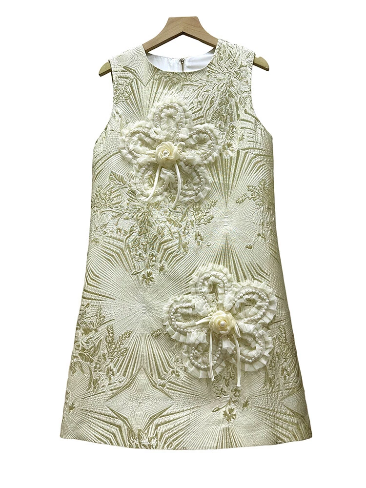 OFF WHITE Abito donna lusso jacquard cotone fatto a mano unghie perline fiori gilet gonna slim fit