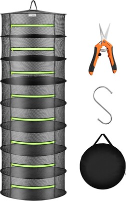 VIVOSUN 2ft 8-Layer Hanging Herb Mesh Rack Foldable Drying Net with Zippers