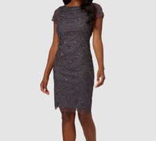 Adrianna Papell Women's Gray Beaded Lined Cap-Sleeve Sheath Dress Size 10