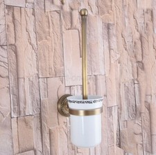 Antique Brass Toilet Brush Set Holder Brush With Ceramic Cup Wall Mounted aba268