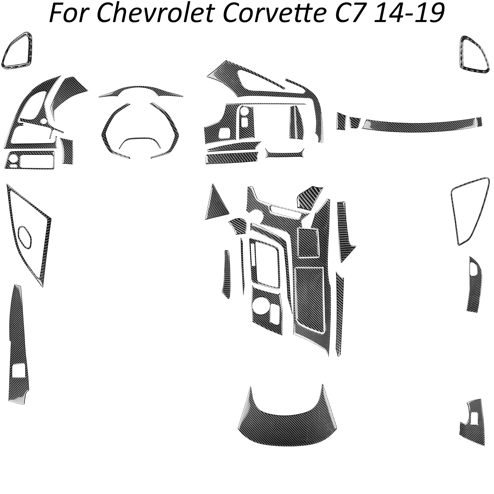 50Pcs Real Carbon Fiber Full Kits Interior Cover Trim For Corvette C7 2014-2019