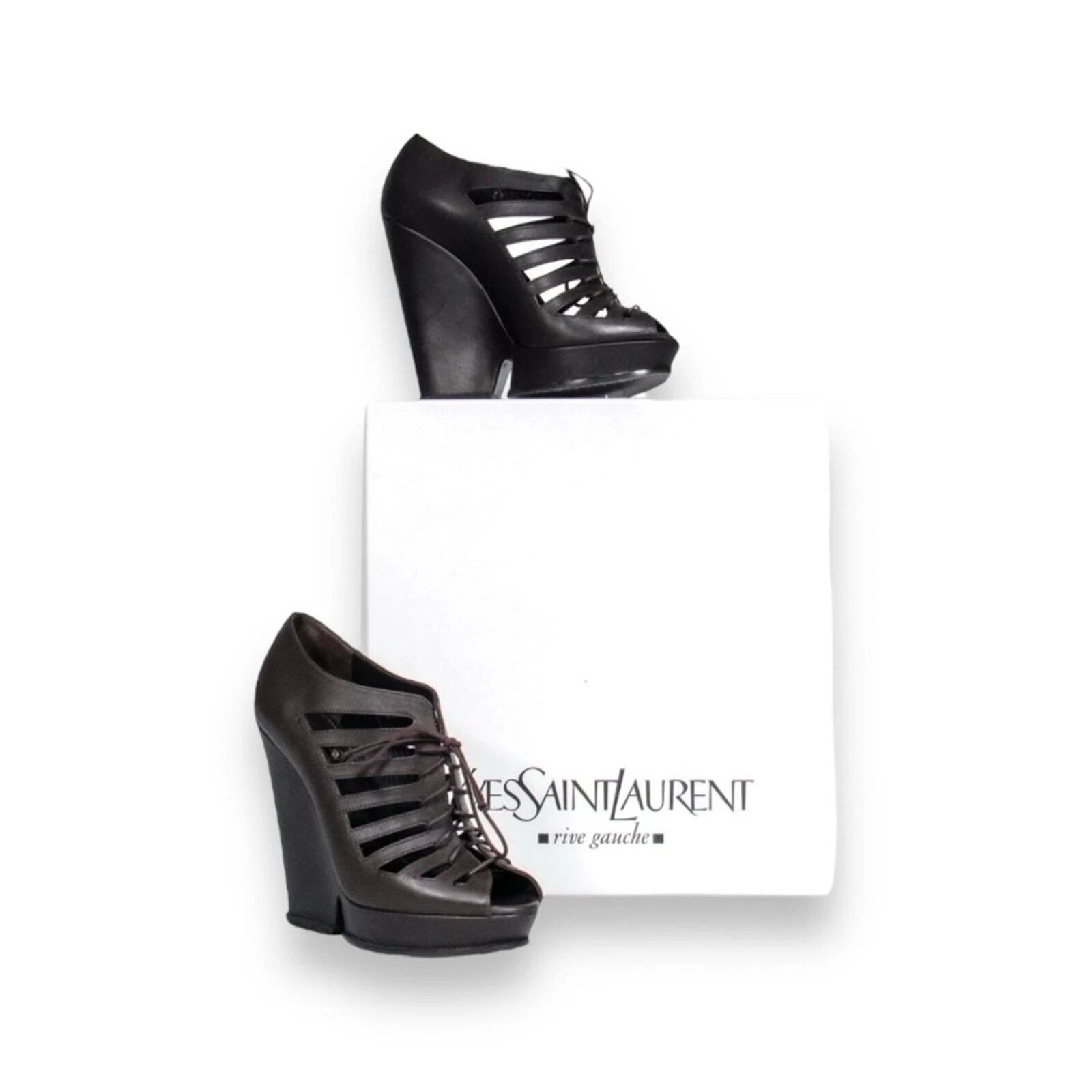 SAINT LAURENT (YSL) Zeppe stringate Yves Saint Laurent in pelle marrone Hortense 105 taglia 7 5
