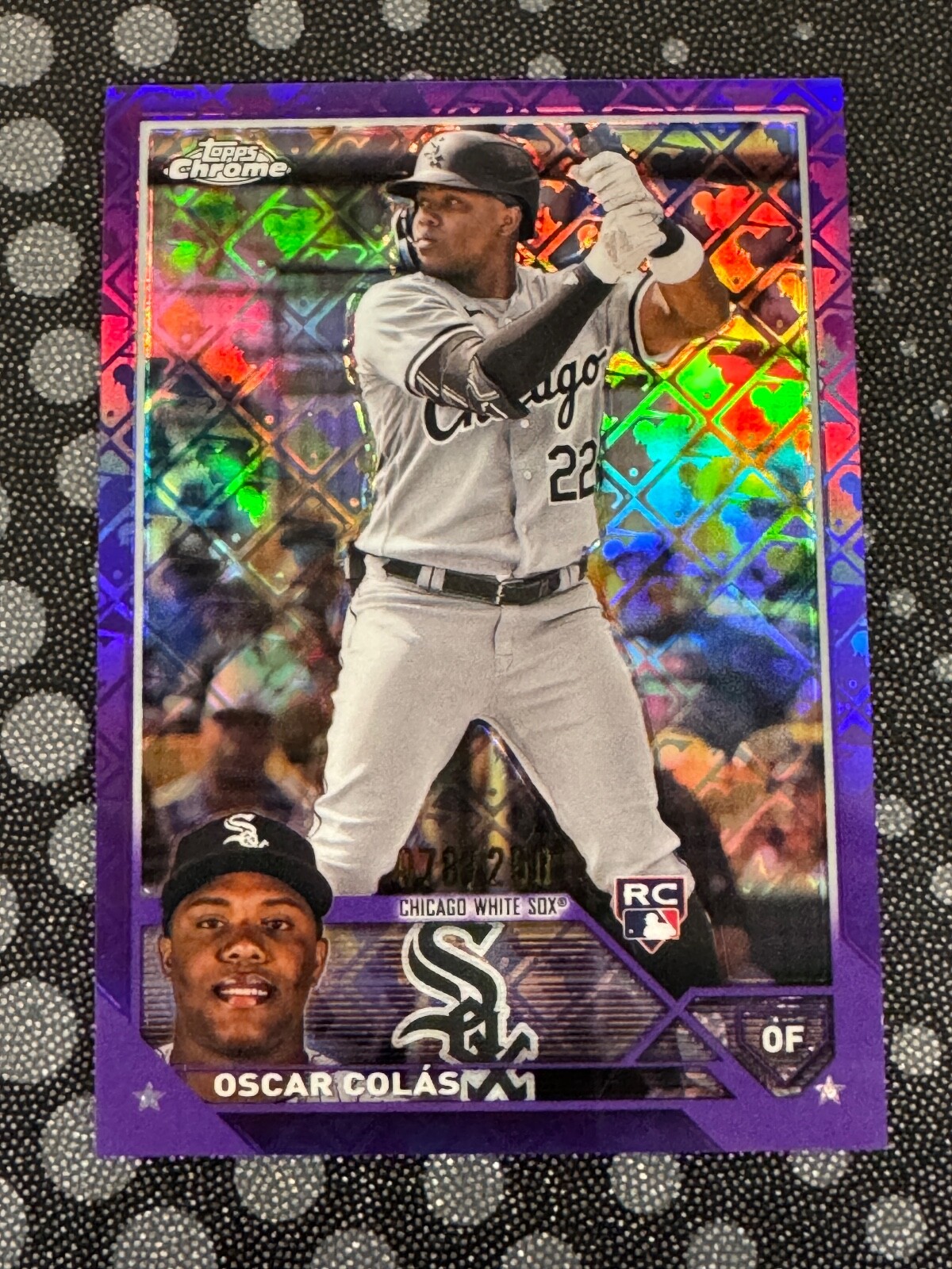 Oscar Colas 2023 Topps Chrome Logofractor #145 Rookie RC Purple /250 White Sox