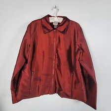 Chico's Womens Zip Front Red Shimmer Jacket Size 2 Lightweight Collared Lined