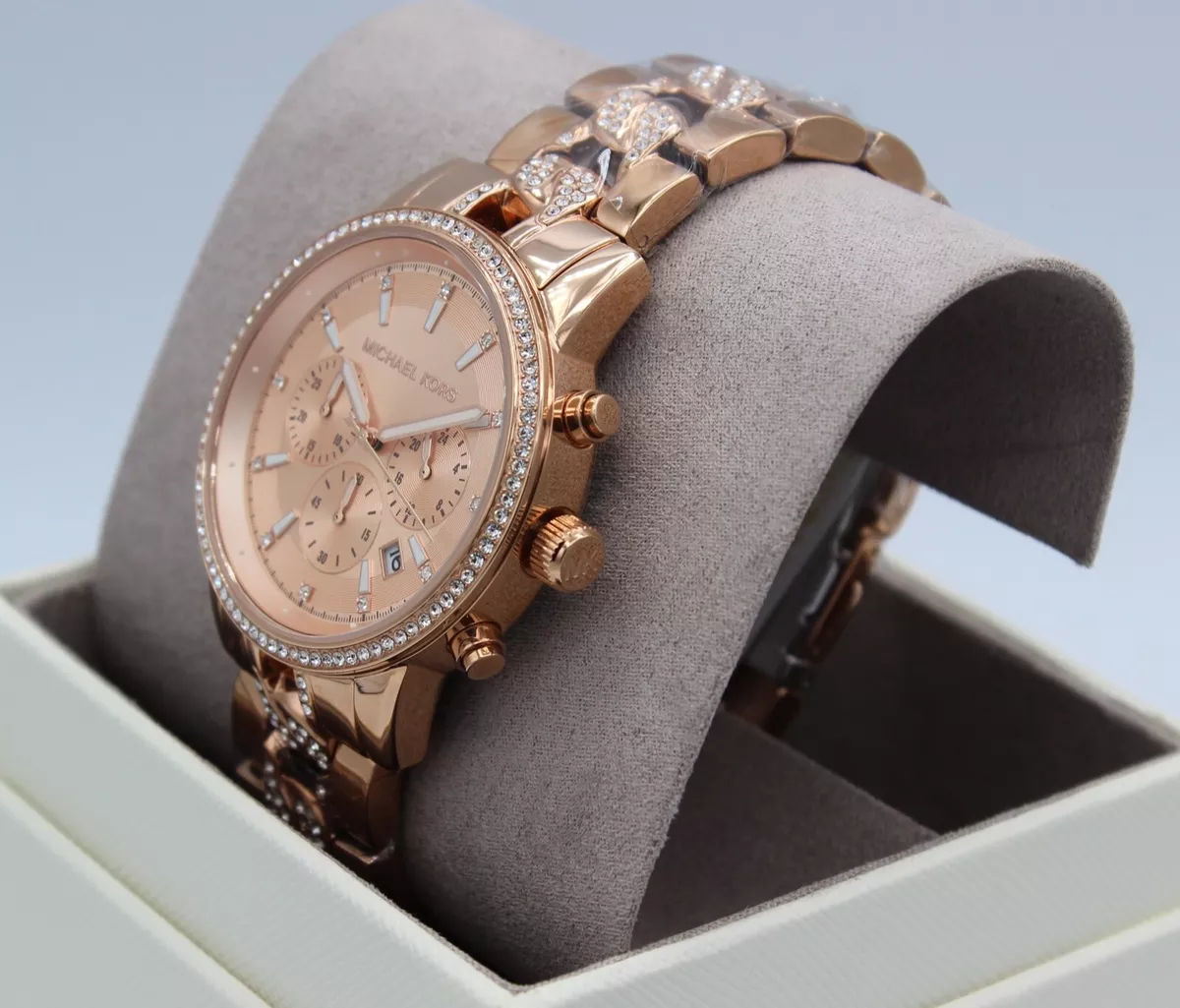 NEW AUTHENTIC MICHAEL KORS RITZ ROSE GOLD GLYTZ CHRONOGRAPH WOMEN'S MK7223  WATCH