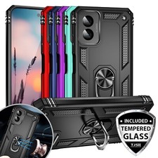 For Motorola Moto G Play 5G 2024 Ring Case Magnetic Metal Stand Tempered Glass