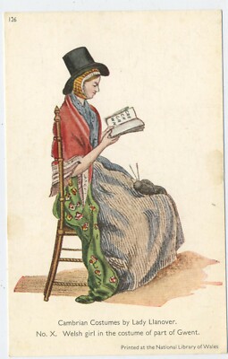 Wales Gwent Kostüm 126 Vintage Lady Llanover Cambrian Kostüme Postkarte R9