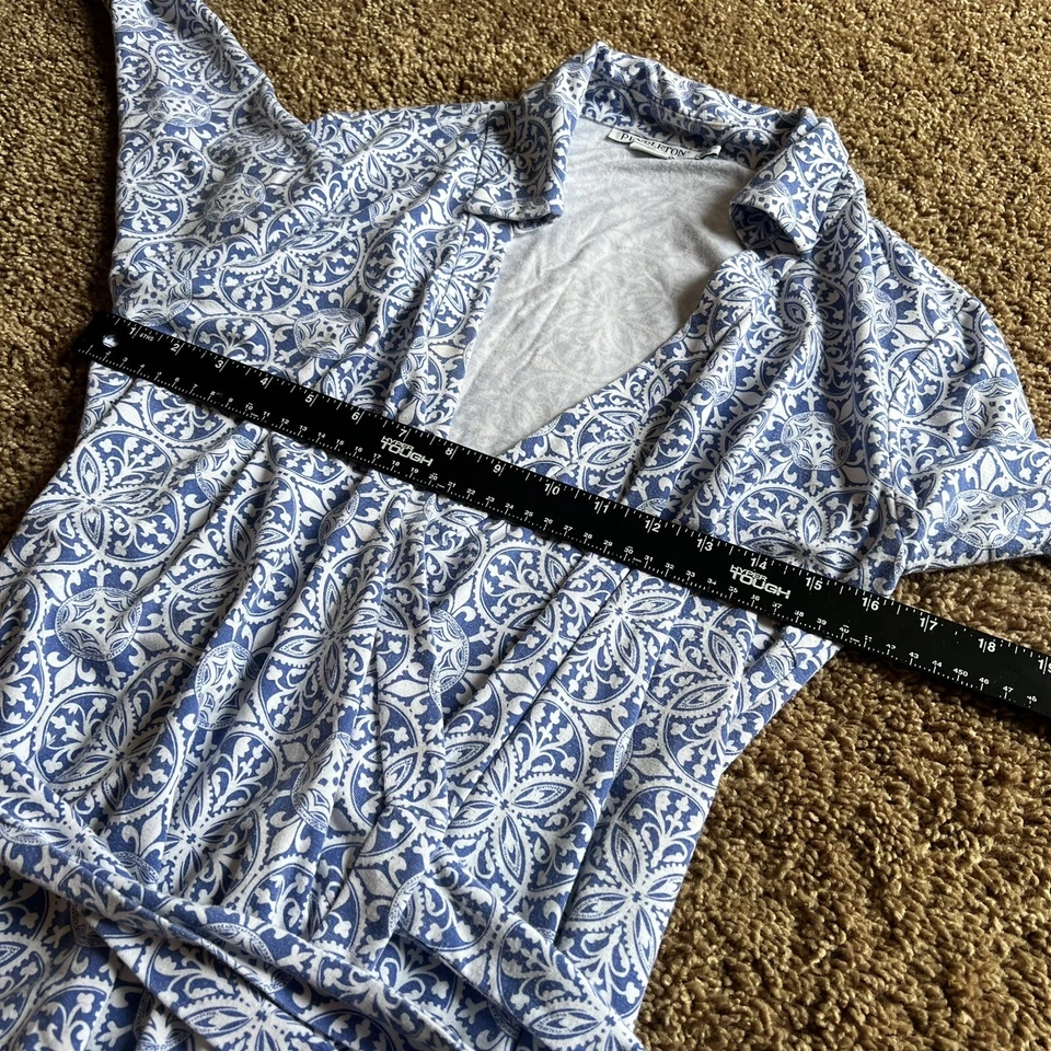 Vestido Pendleton Medallion para mujer azul blanco elástico envolvente bata talla pequeña M Foto 3 de 4