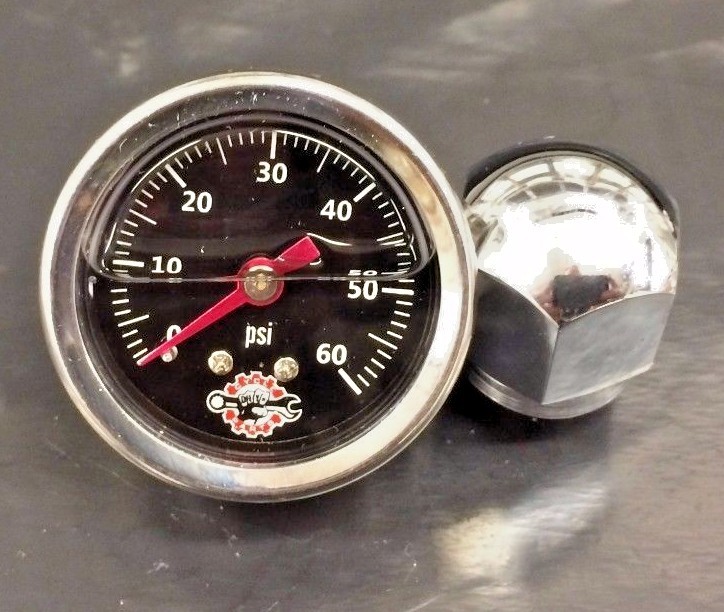 Chrome Rocker Box Shaft End Oil Pressure Gauge For Harley Ironhead & Shovelhead (1971-Up) - 0-60 PSI, Liquid Filled