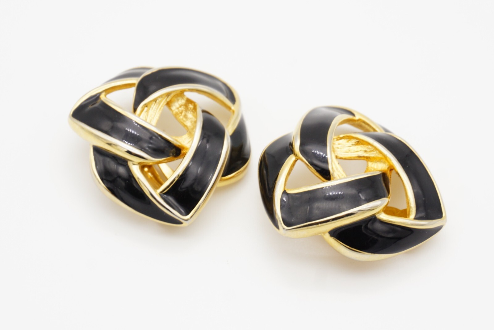 Givenchy Vintage 1980s Large Black Enamel Knot Interlocked Chunky Clip, Earrings image 10