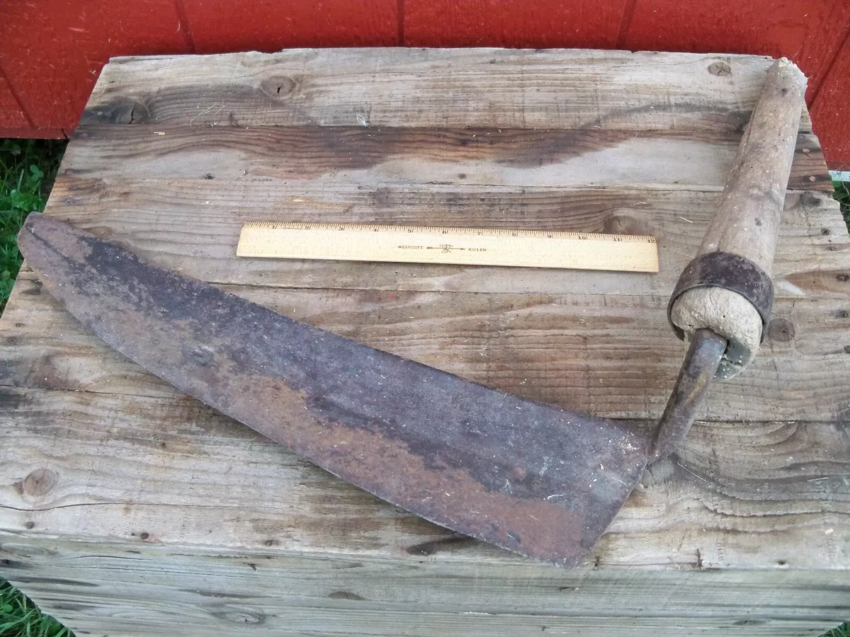 Antique Large Blade Hay Knife, Single Handle, For Decor Or Restoration