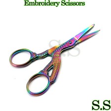 Multi Titanium Color Rainbow Stork Sewing Embroidery Scissors 3.5" Bird Shape