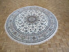 8'3 x 8'3 Round Hand Knotted Ivory Fine Nain With Silk Oriental Rug G8705