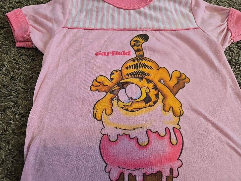 Camisa de dormir vintage 1978 rara Garfield Ice Cream Cone para meninas. Tamanho 4 - Imagem 2 de 4