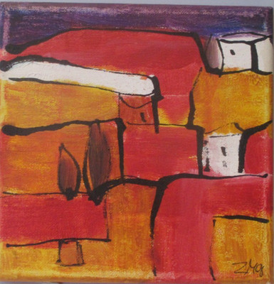 Landschaft Italy Acryl/LW 15x15 Malerei Unikat  kleines Bild original Künstlerin