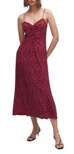 MNG Red Black Floral Smocked Sweetheart Spaghetti Strap Sleeveless Midi Dress