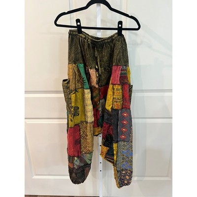 Kathmandu Imports Patchwork Harem Pants Boho Drop Crotch Hippie Joggers