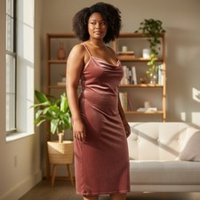 Jenny Yoo Velvet Slip Dress Rose Mauve Cowl Neck Strappy Back Size 18 *Hemmed*