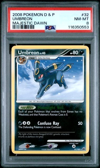 2008 POKEMON DIAMOND & PEARL MAJESTIC DAWN UMBREON #32 PSA 8 NM