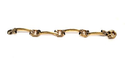 Authentic BARAKA Italy 18K Two-Tone Gold Curved-Bar Link Bracelet  -36.6 grams