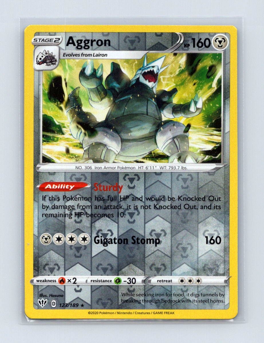 Aggron 123/189 Holo Rare Darkness Ablaze Pokemon Reverse Holo Near Mint