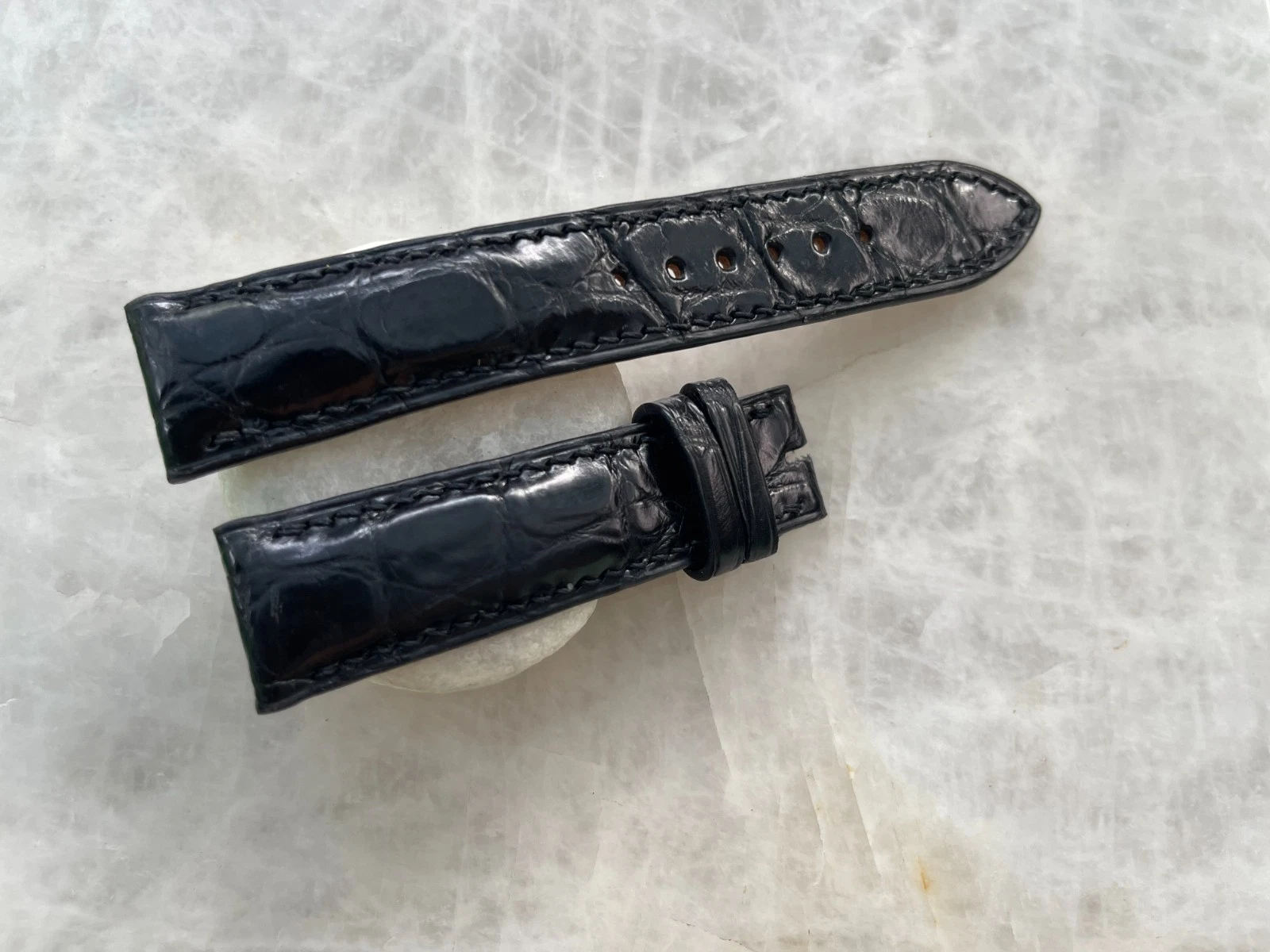 20mm/18mm Black Alligator Crocodile Print Leather Watch Strap Band