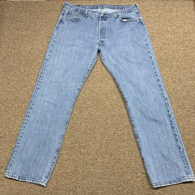Levi s 501 Jeans Mens 39x32 Blue Light Wash Straight Leg Button Fly Cowboy
